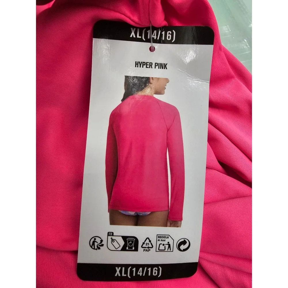 Hurley Girls Long Sleeve Rash Guard Pink Polyester Athletic Size XL
